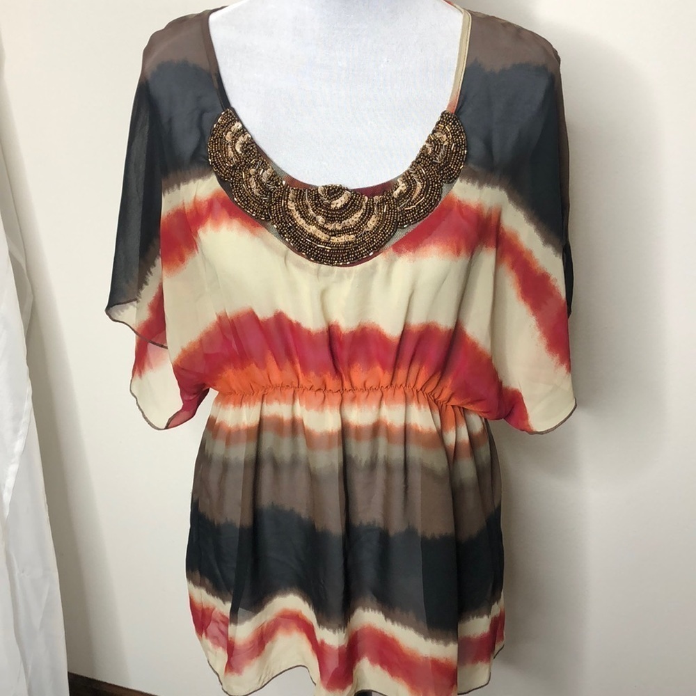 Studio Y sheer slit sleeve beaded blouse​